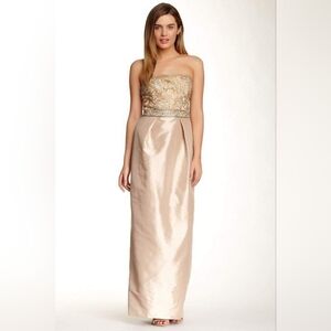 Sue Wong Strapless Embellished Bodice Pleat Detail Taffeta Dress